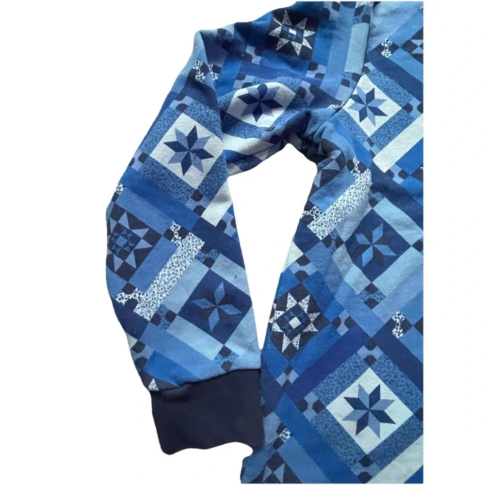 Lands' End Serious Sweats Women's L 14/16 Blue 1/4 Zip Geometric Pullover‎